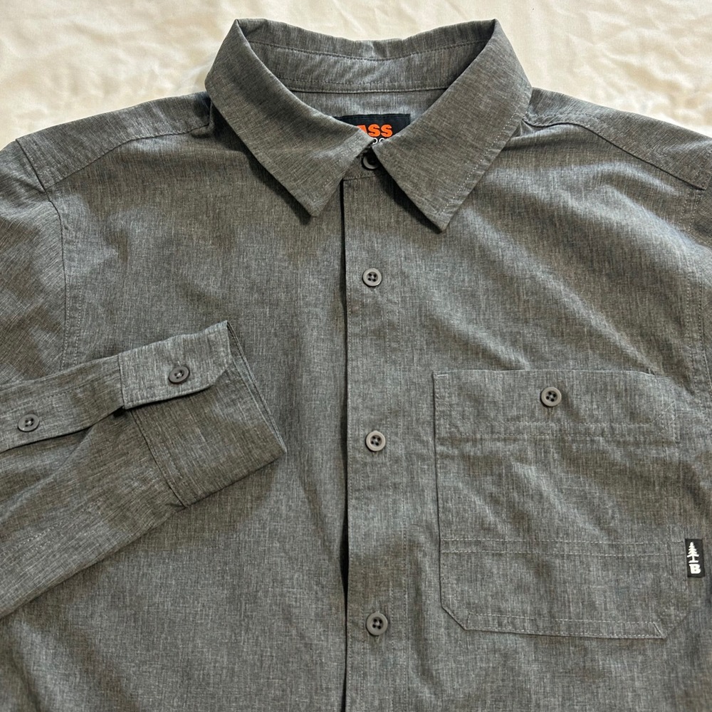 Bass Outdoor Mens Small Gray Heather Long Sleeve Button Down Hiking Shirt